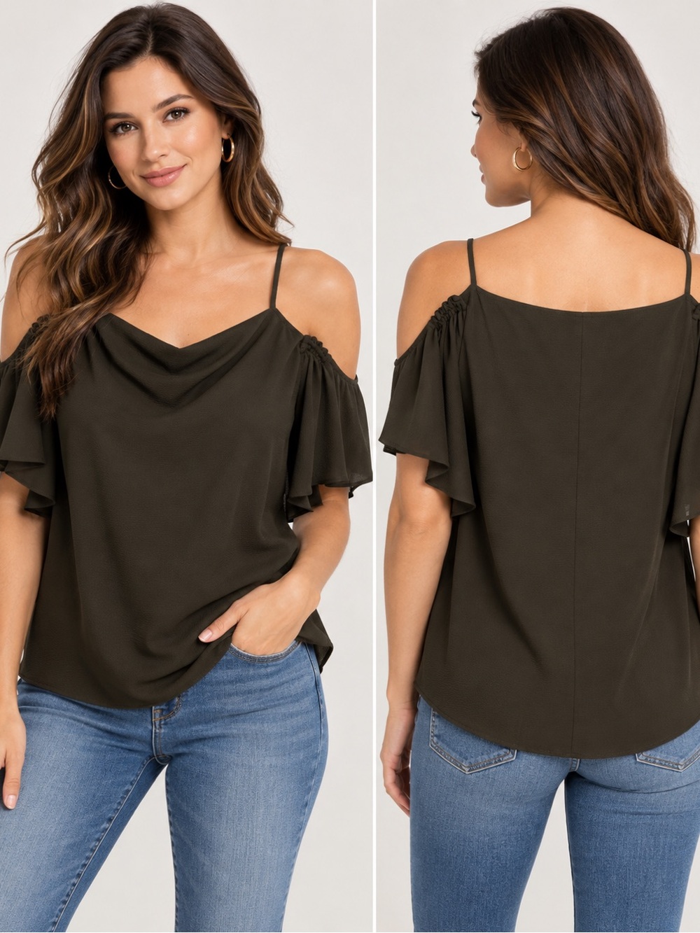C Cold-Shoulder Draped Camisole - Olive